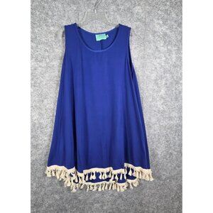 Judith March Women's Sleeveless Tunic Blue With Tassels Size M